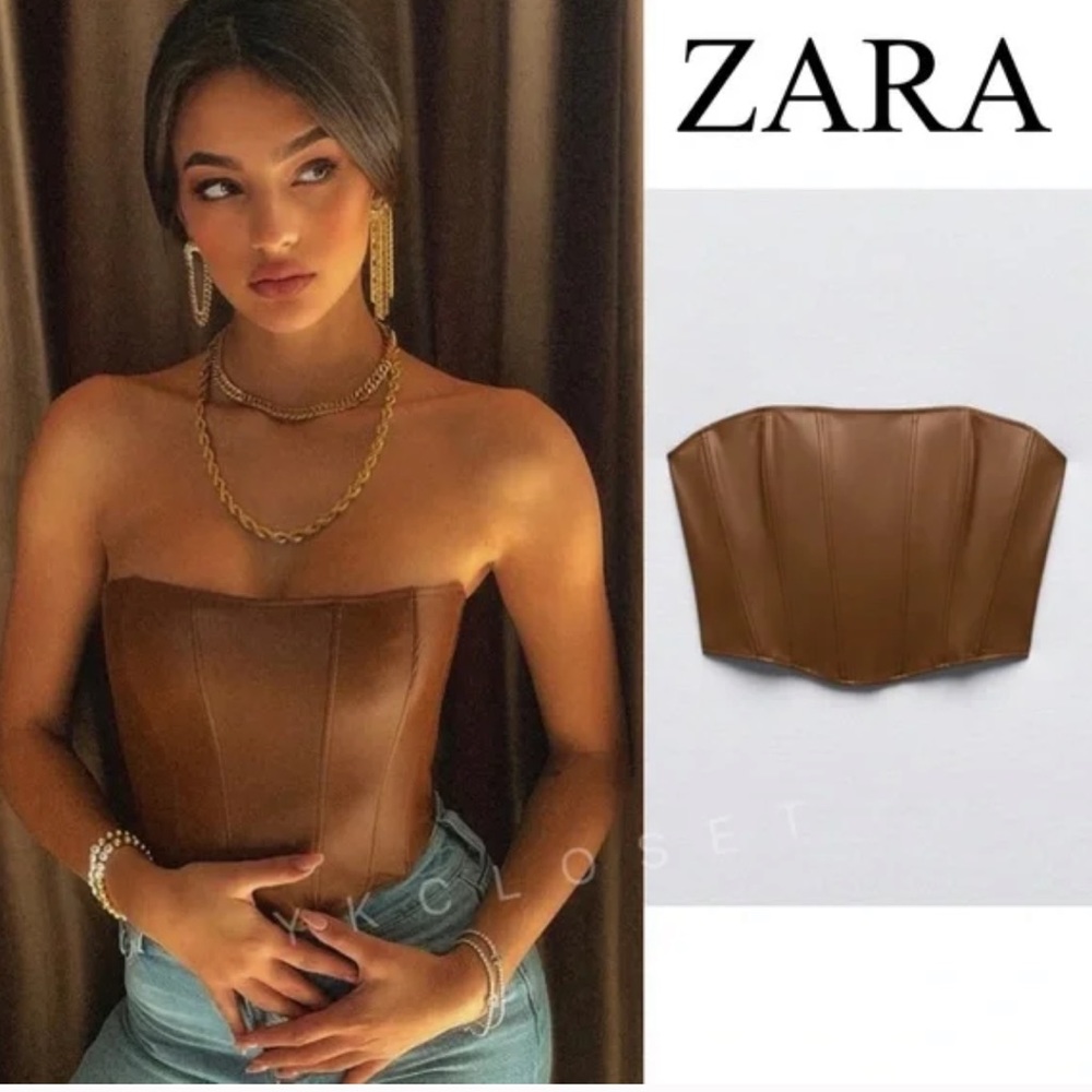 Zara brown faux leather corset